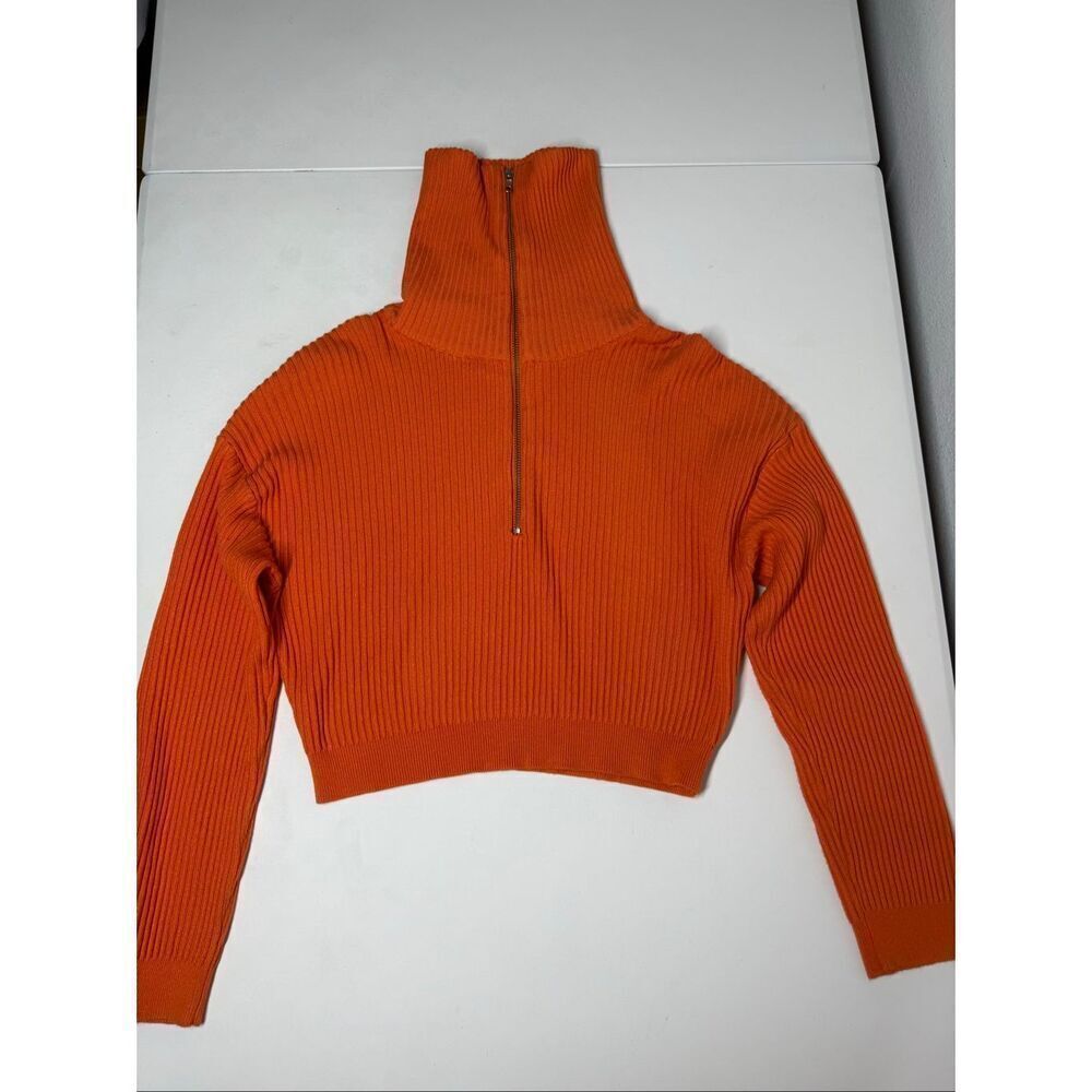 Cotton ON  Womens's Crop Rib Half Zip  Sweater Fiery Orange  Sz L See Notes - Picture 9 of 13